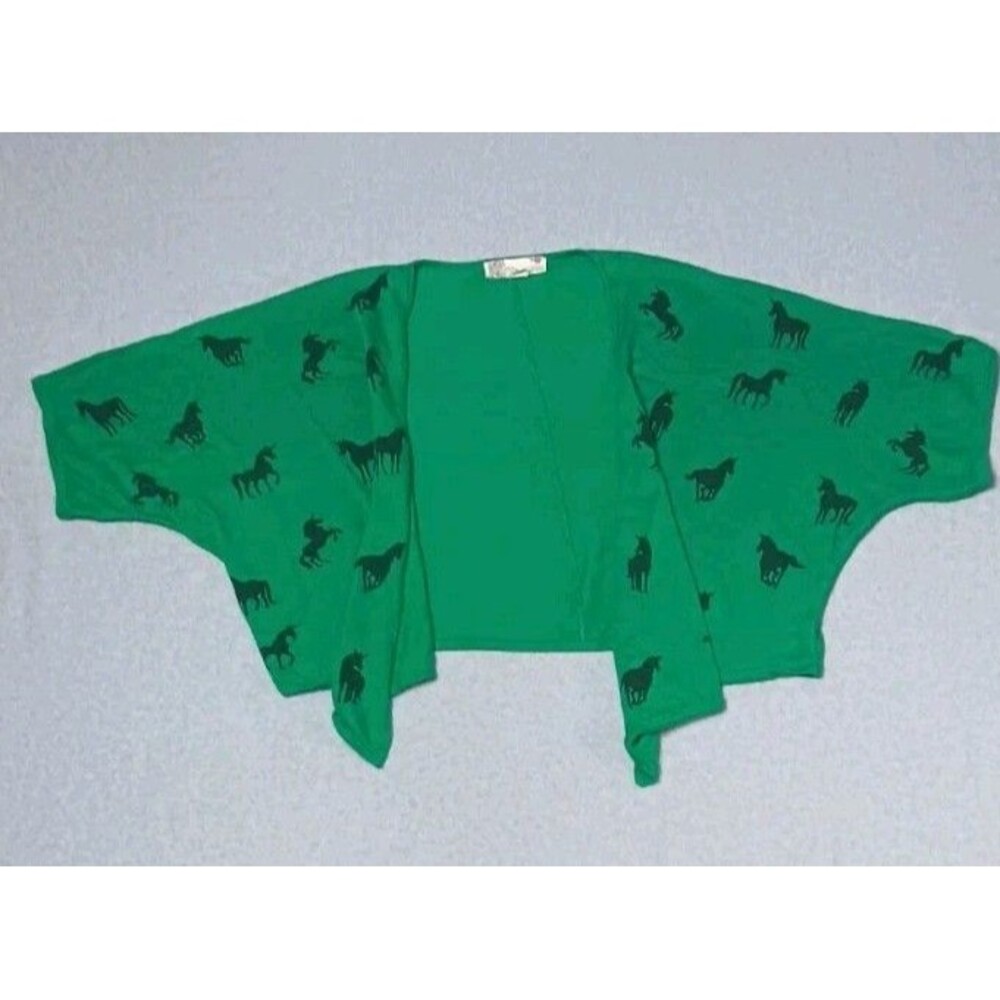 Flying Tomato Dolman Sleeve Open Front Waterfall Cardigan Shrug M Green Unicorn